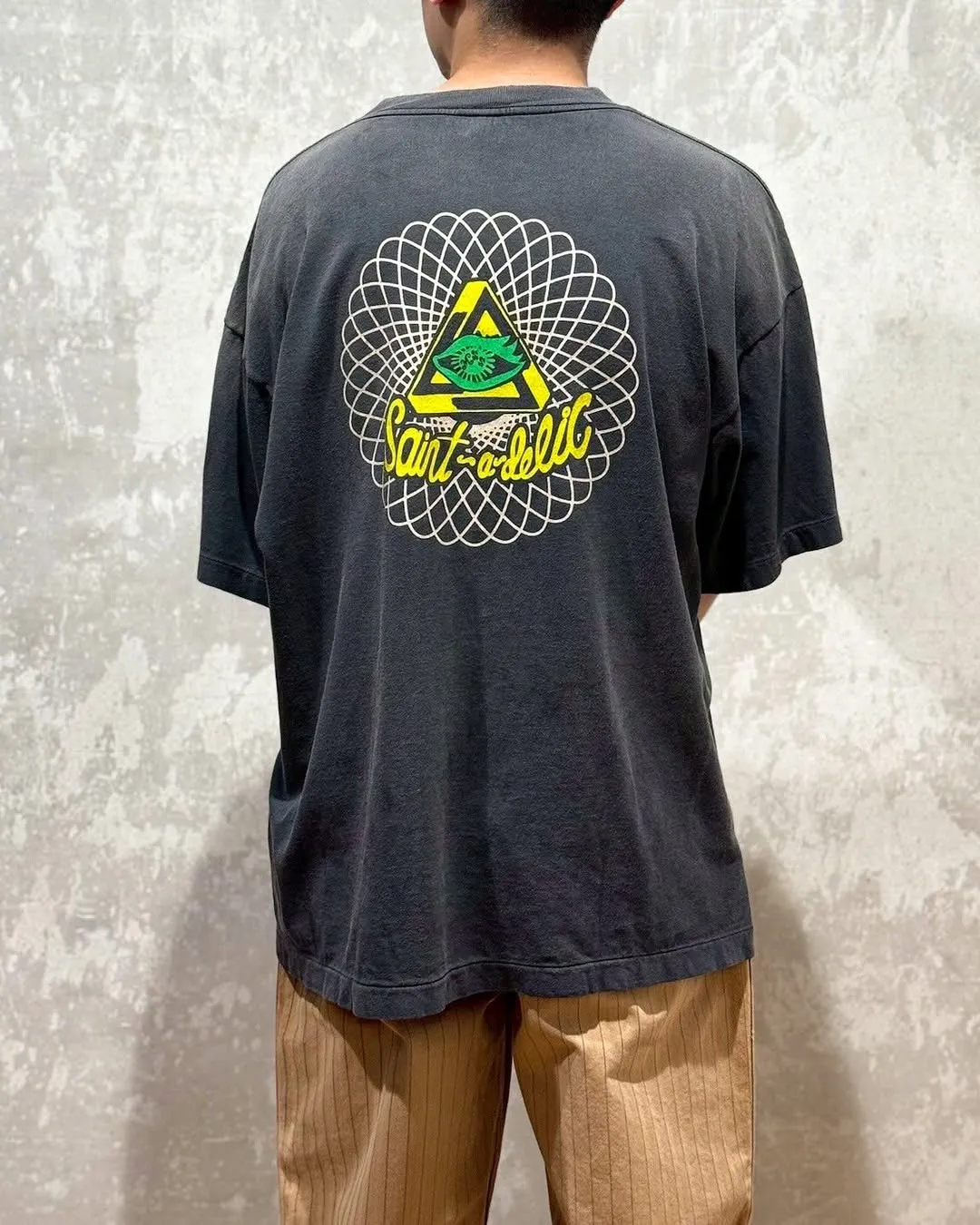 SAINT Mxxxxxx SS TEE/SAINT MX6/BLK Little devil bee distressed TEE, washed black S-XL OE yarn tube fabric, no side seams, Assute garment dyeing, heavy washing, water fading, old hole treatment, correct version, original consistent main mark/wash mark/cherub mark, original consistent printing restoration, distressed treatment, top purchasing agent level